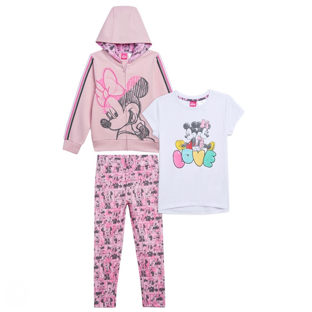 Disney Minnie Kids 3-Piece Set, T-Shirt, Zip-up Hoodie & Leggings - Picture 1 of 7